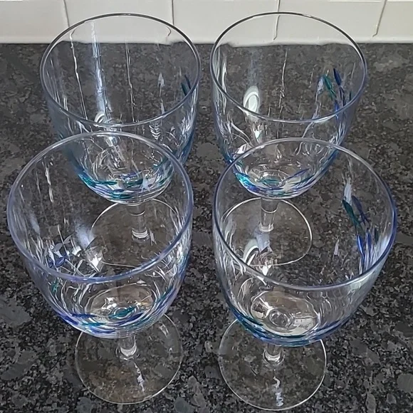 Barstow Cut Glass Blue and Turquoise Fish Goblets - Set of 4 - Picture 4 of 9